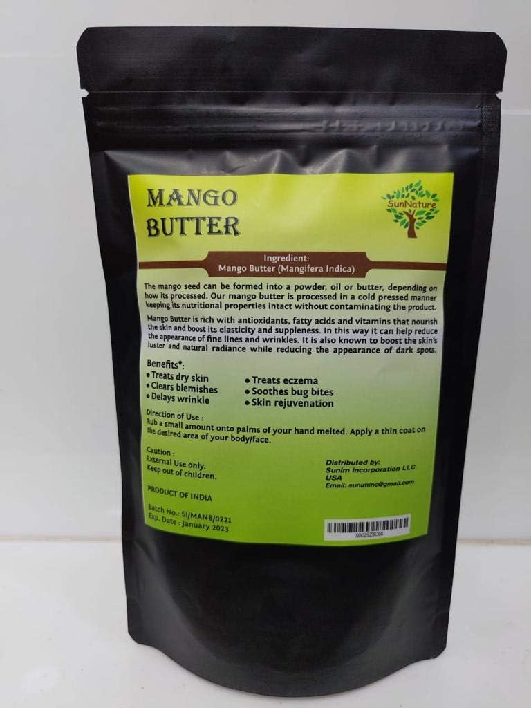 SunNature 100% Pure Mango Butter - Can Substitute Shea Butter in Soap and Lotion Recipes - Moisturising, Scent-free, Hexane-free (4 Oz)