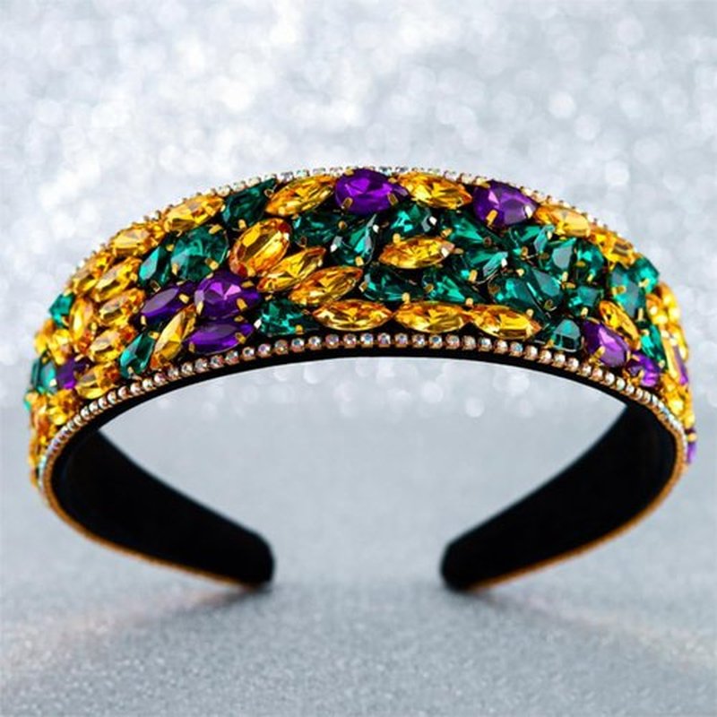 Coridy Rhinetsones Pearl Headbands Purple Wide Hairbands for Women with Beaded Baroque Bejewelled Embellished Headband for Party Birthday (C-Yellow, normal)