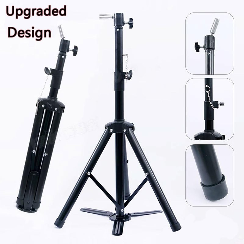 Upgraded Wig Stand Tripod, 55" Heavy Duty Reinforced Adjustable Mannequin Head Stand Tripod for Styling Cosmetology Hairdressing Training, Metal Wig Head Stand Holder with Wig Caps,Paddle Comb T-Pins (55" Black Tripod with Pedal)