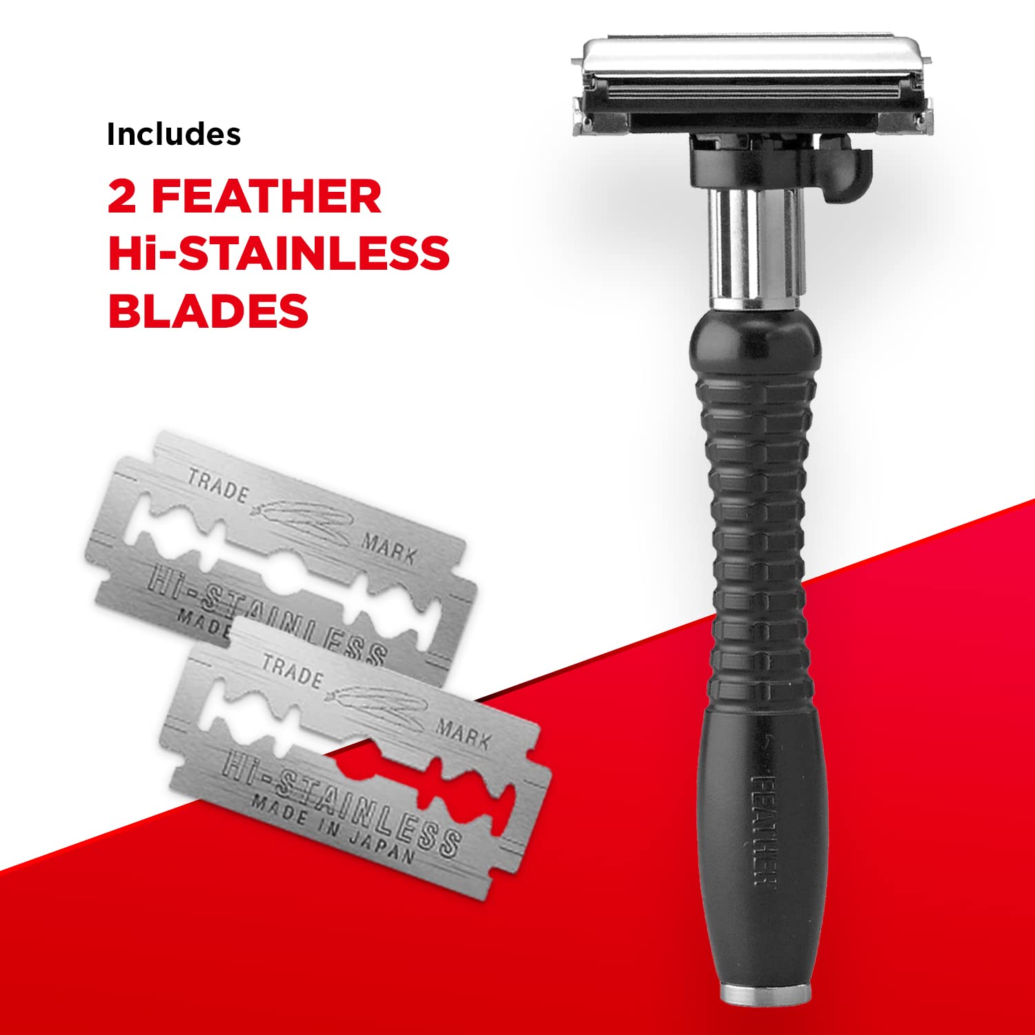 Feather Adjustable Double-Edge Safety Stainless Steel Razor - Men's Shaving Tool with 2 Shave Settings and Butterfly Opening - Double Edge Blades for Barbers & Beard Grooming - Made in Japan