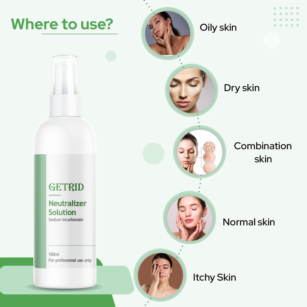 Getrid Chemical Peel Neutralizer Spray (100 ml / 33.8 fl oz) pH Balancing Sodium Bicarbonate Mist for Skin Care - Hydrating Toner for Facial Peels