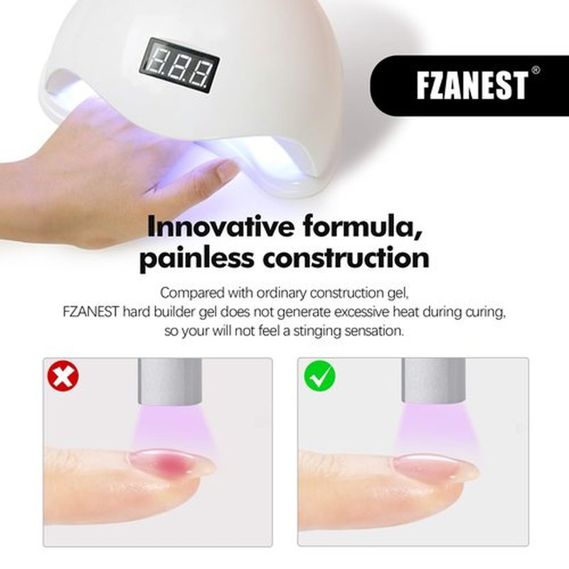 FZANEST 38g Hema-Free Hard Builder Gel, Low Heat Natural Pale Pink Color Sculpting Gel for Nail Strengthening Extension Overlays Soak Off Uv Led Lamp Cure