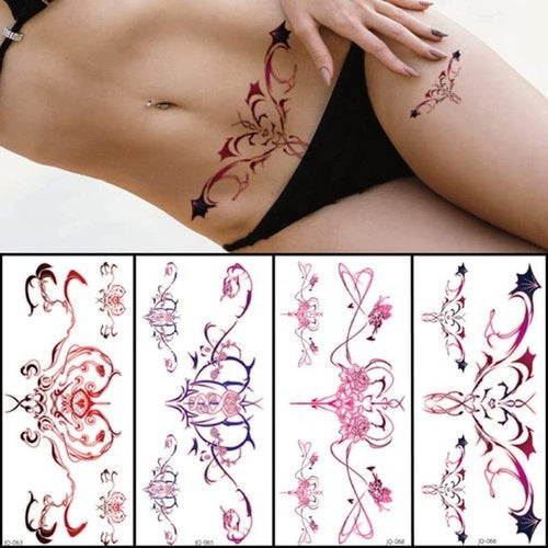 28 Sheet Sexy Temporary Tattoos for Abdomen Waist; Waterproof, Ideal for Bachelorette Parties. Temporary Fake Body Tattoos for Women and Girls