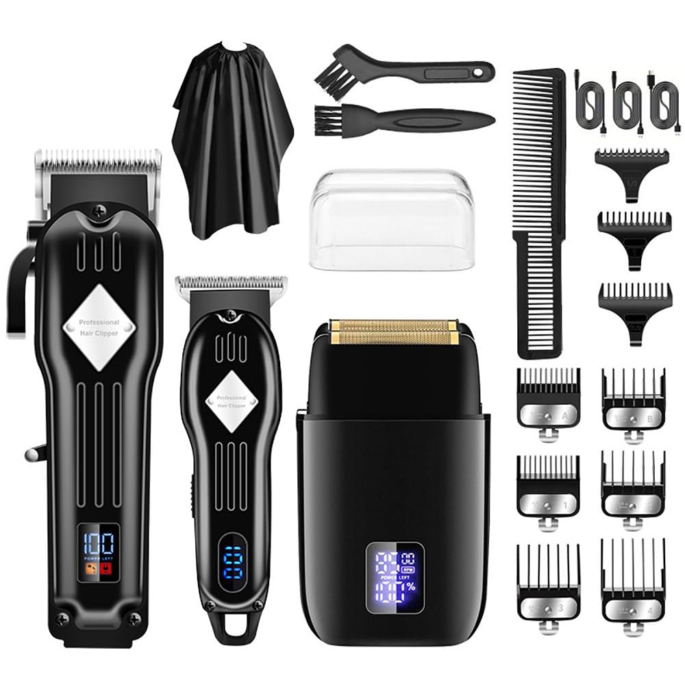Roziapro Professional Hair Clippers for Men Zero Gapped T-Blade Trimmer Cordless Nose Hair Trimmer Electric Foil Shaver Rechargeable Hair Grooming Set with LED Display (Blue)