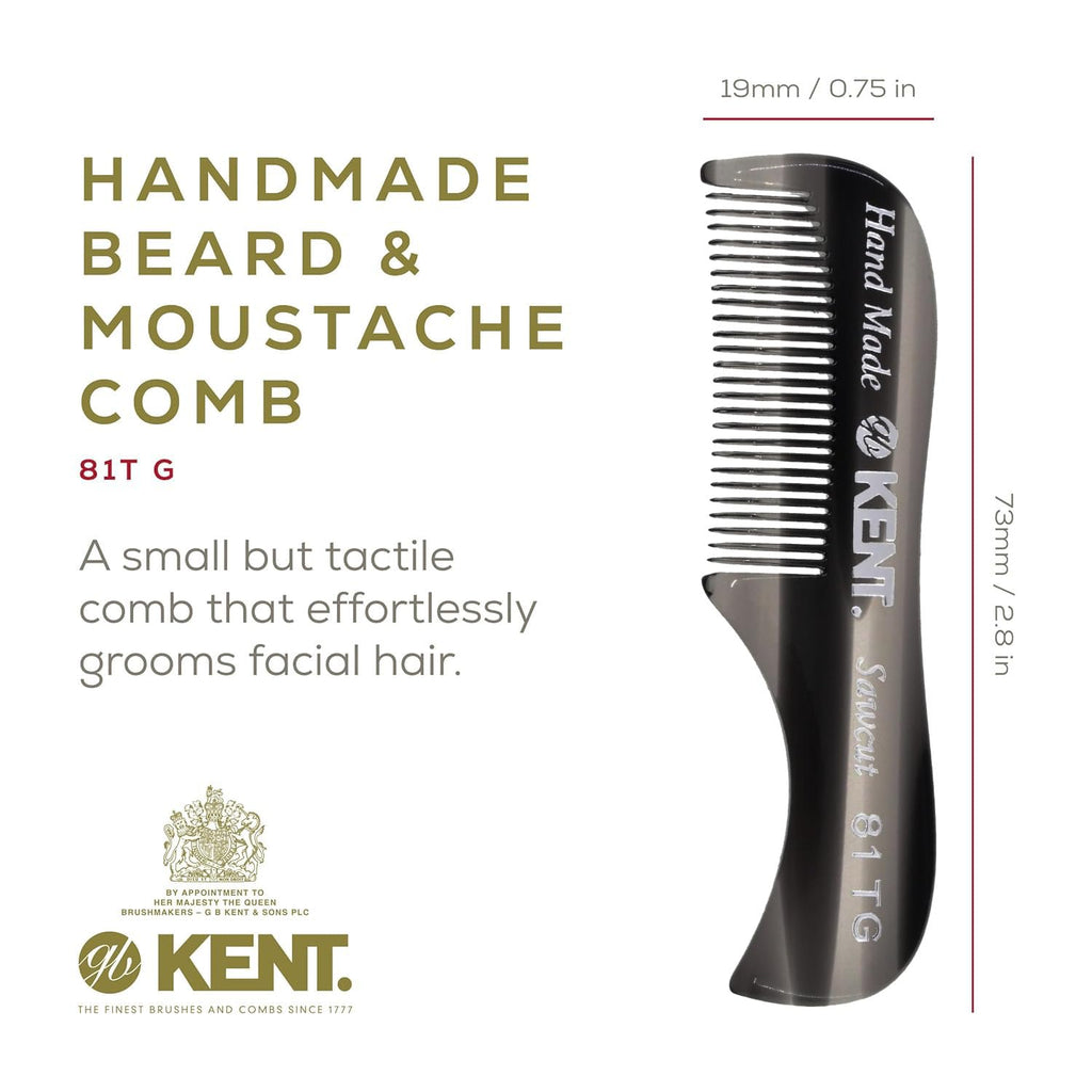 Kent A 81T Black Graphite X-Small Men's Beard Mustache Pocket Comb, Fine Toothed for Facial Hair Grooming and Styling. Hand-Made of Quality Cellulose Acetate, Saw-cut Hand Polished. Made in England