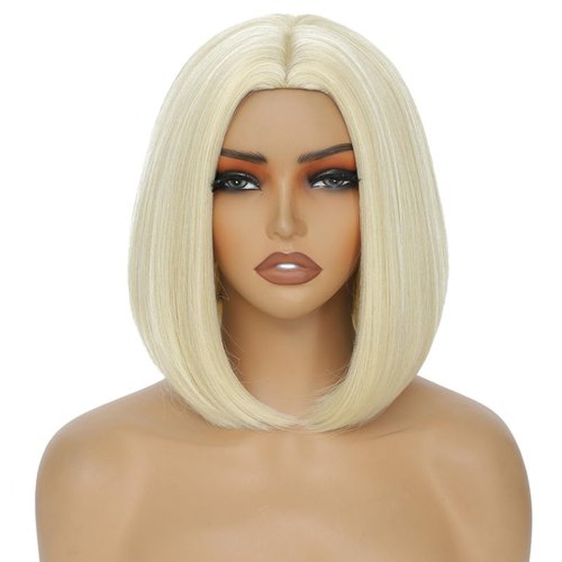 Blonde Bob Wig for Women 12 Inch Straight Blonde Wigs Middle Part Heat Resistant Synthetic Wig