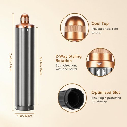 1.6 Inch Long Barrel Attachment for Dyson Airwrap, 40mm Curling Barrel Auto-Wrap Attachment for Dyson Airwrap HS01 HS05 HS08, Copper,971889-07