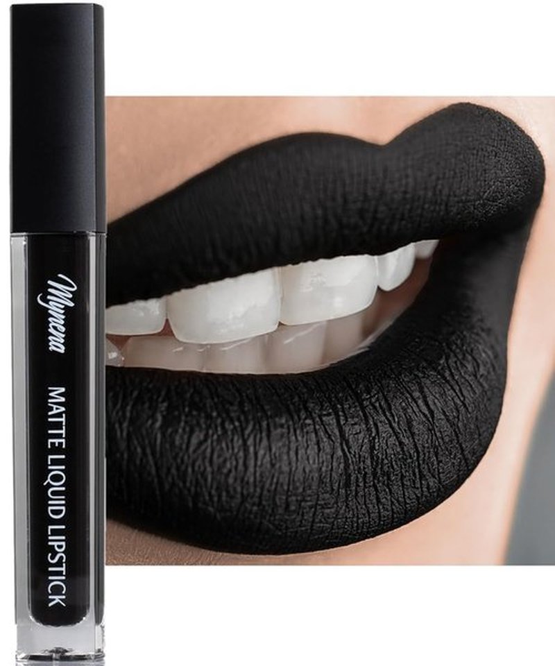Mynena Jet Black Matte Liquid Lipstick - Long-Lasting, Waterproof, No Smudge Formula | All-Day Wear, Lightweight & Comfortable Finish