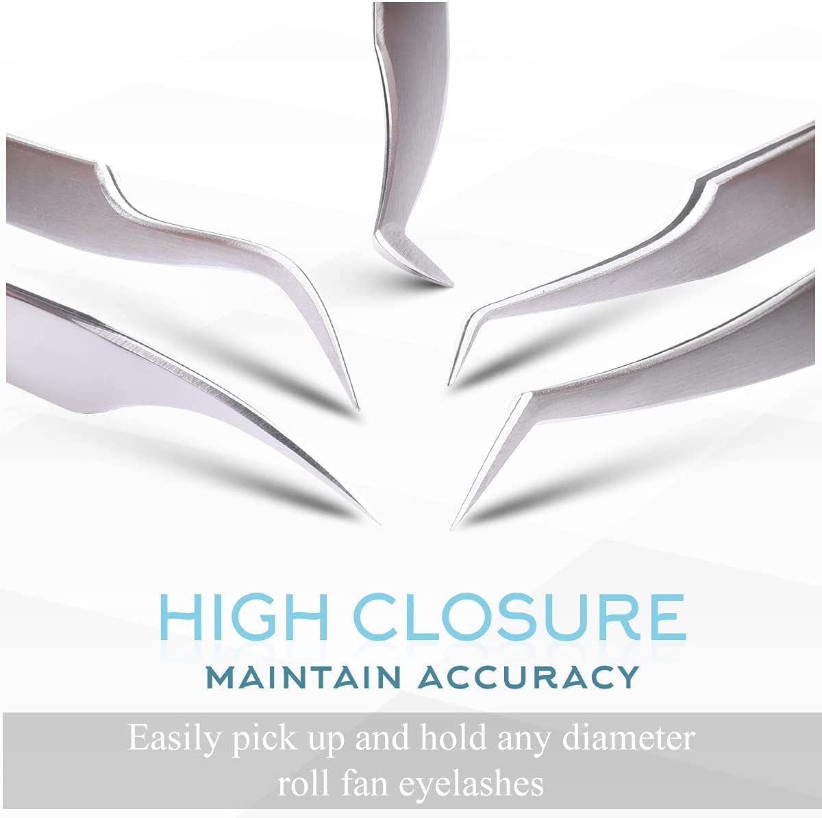 Eyelash Extension Tweezers for Classic & Volume Lashes, 5-Pack, Silver