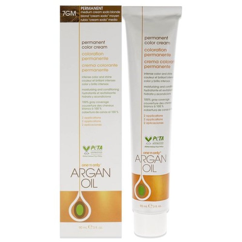 One N' Only Permanent Hair Color - Argan Oil Infused Dye for Rich Tones & Gray Coverage - 7GM Medium Cream Soda Blonde (3 oz)