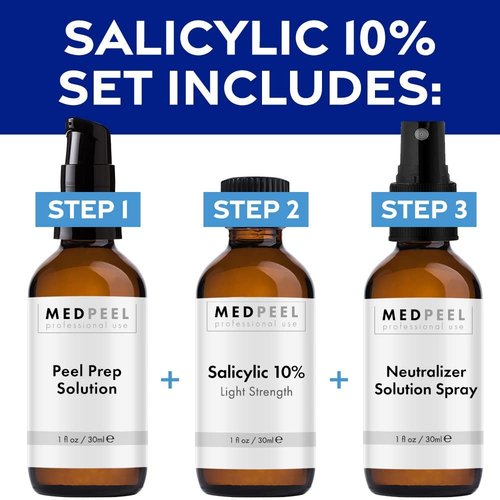 MedPeel Salicylic Acid 10% Peel Kit - Professional Grade Chemical Exfoliation for Beginners | 1oz/30ml (Set of 3)