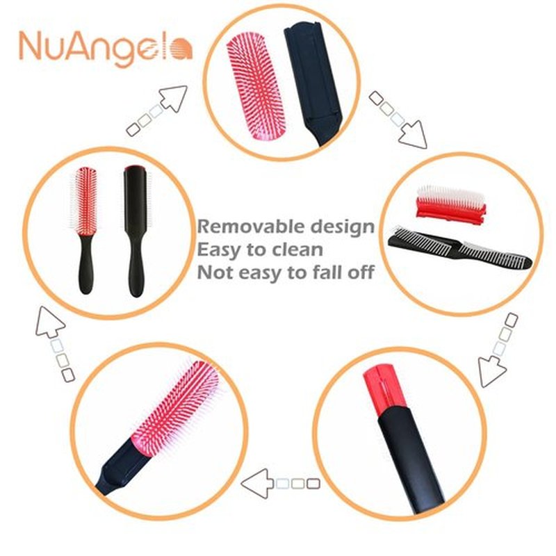 NuAngela Hair Brush - 9 Rows for Easy Cleaning, Styling & Detangling | Perfect for Curly Hair (Red)
