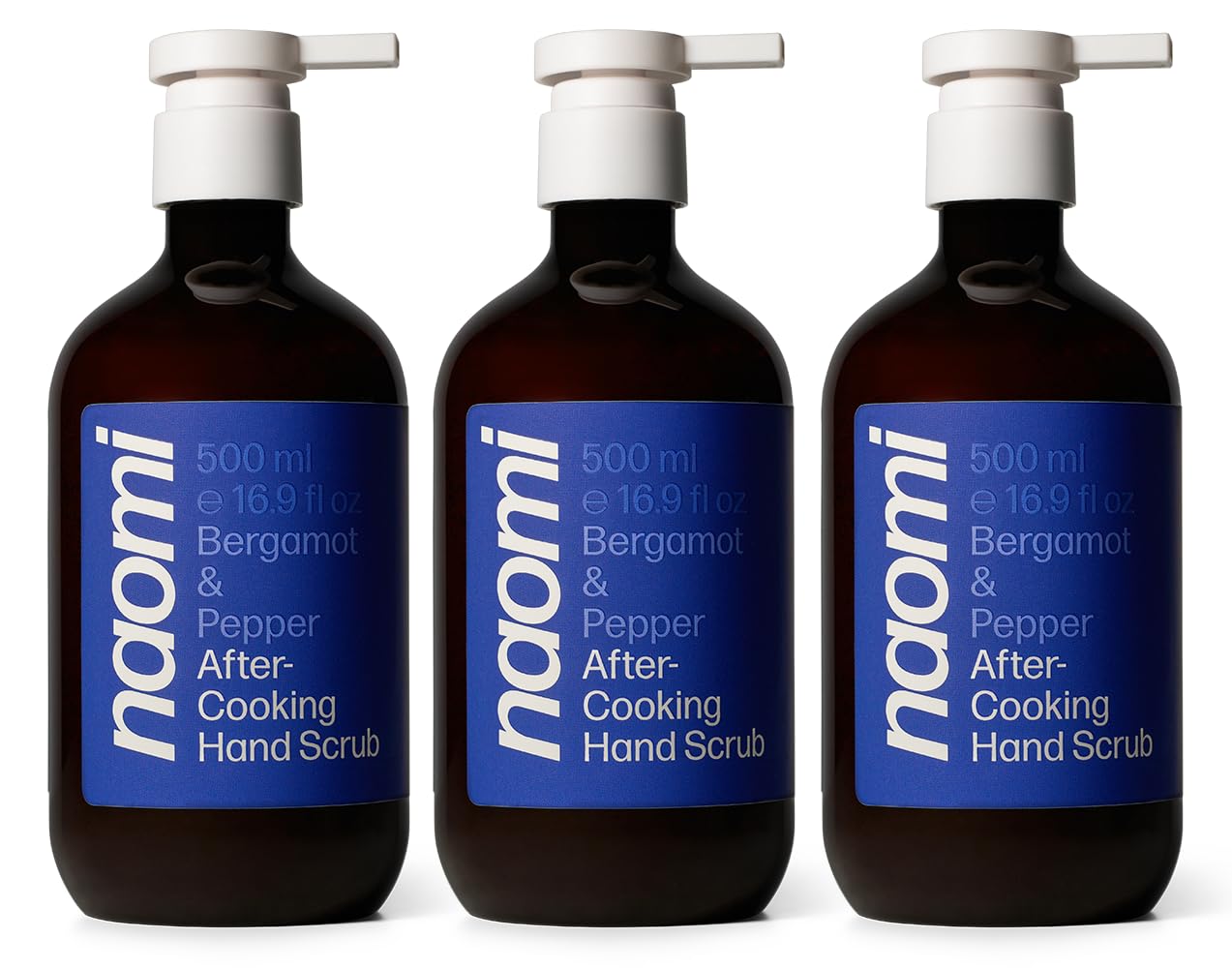 Naomi After-Cooking Hand Scrub | Odor Neutralizing Exfoliating Hand Wash for Kitchen | Removes Garlic Seafood Smells | Gentle Non-Drying Jojoba Pumice Hand Soap (Bergamot & Pepper 3-Pack)