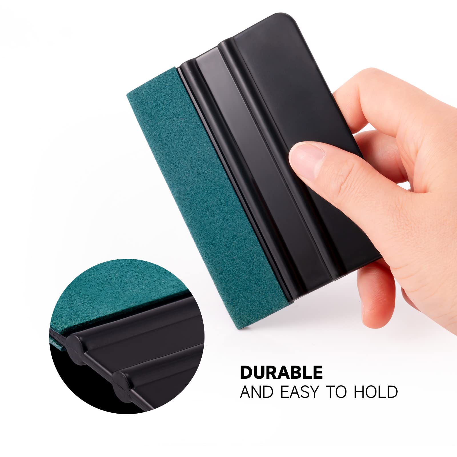 FOSHIO Vinyl Wrap Squeegee 4 Inch with Micro Fiber Suede Felt Edge, Scraper for Window Tinting, Sign Making and Sticker Wrap Application Tools, Pack of 3 Black Felt Squeegee for Vinyl