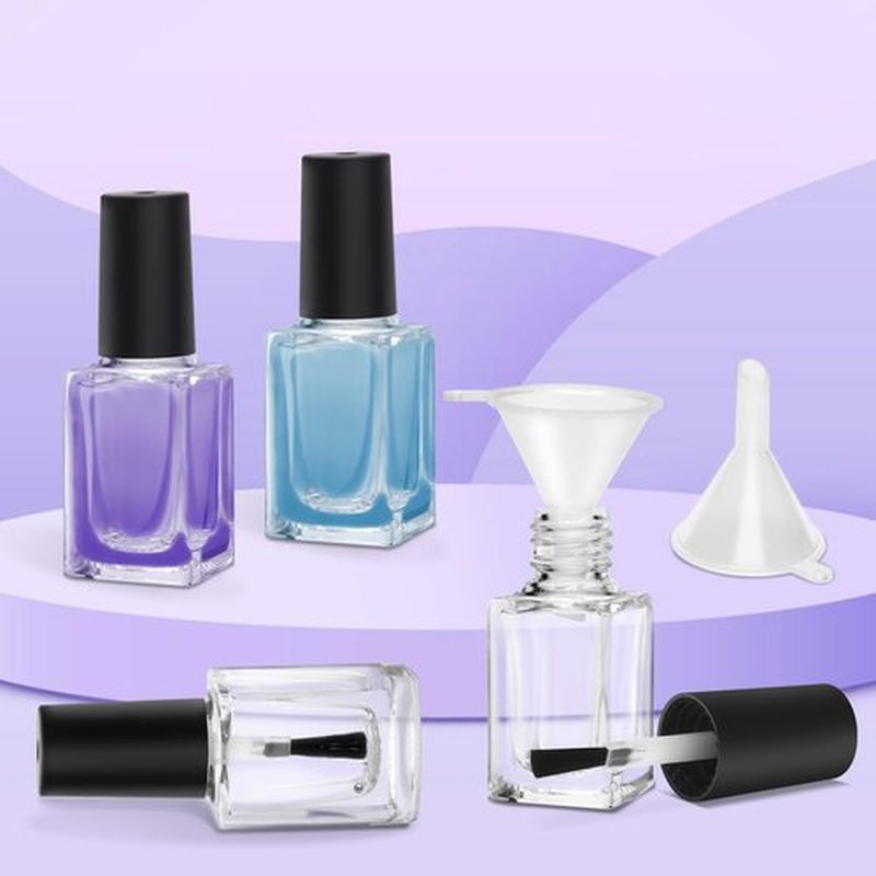 AHIER Empty Nail Polish Clear Bottles with Brush Cap Funnel and Mixing Ball(7ml 5p)
