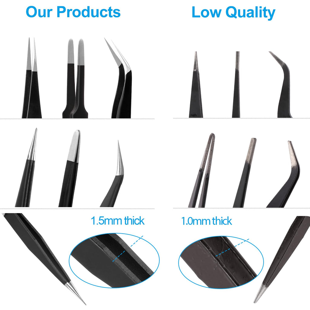 YHYZ 3PCS Precision Tweezers Set, Premium Stainless Steel Anti-Static ESD Tweezes, Suitable for Tweezers, for Craft, Electronic, Soldering, Model, Hobby, Jewelry Making Laboratory