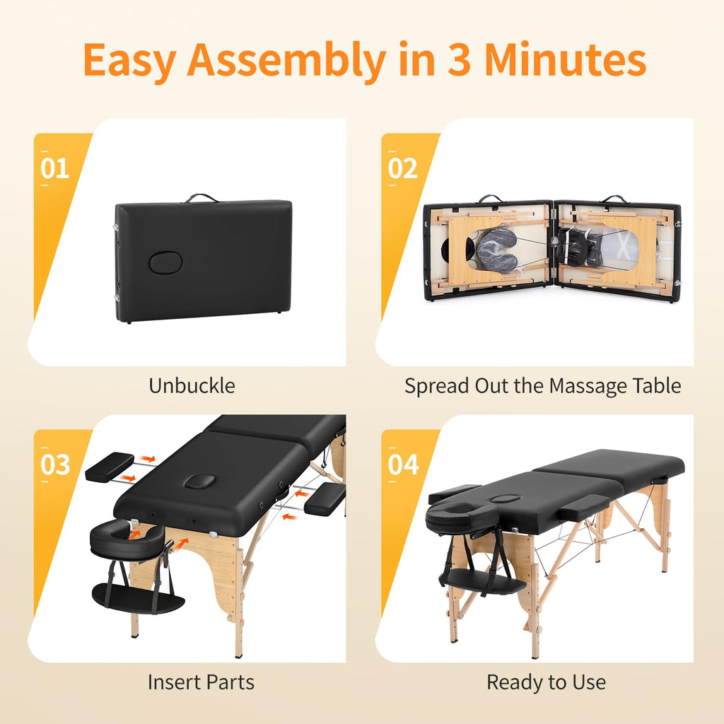BestMassage Massage Bed Portable Massage Table 24 inch Wide Lash Bed Height Adjustable 2 Folding Spa Table with Non-Woven Bag for Spa Footmassage Facial CareSpa Tattoo