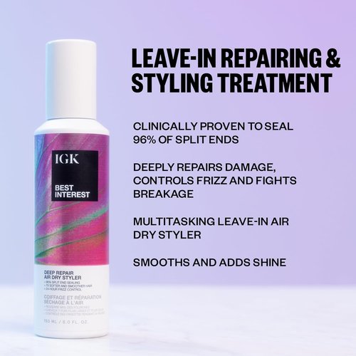 IGK Best Interest + Cash In Split Ends Repair Duo - Leave-In Air Dry Serums for Damaged Hair | 5 oz + 1.7 oz