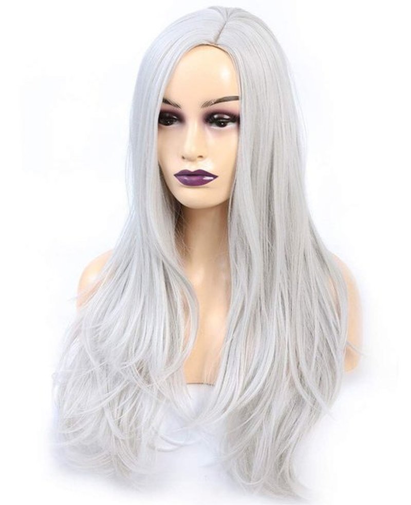 JOLNVCA Silver Wig Long Straight Wig for Girl Women Side Part Natural Looking Synthetic Heat Resistant Fiber Halloween Cosplay Costume