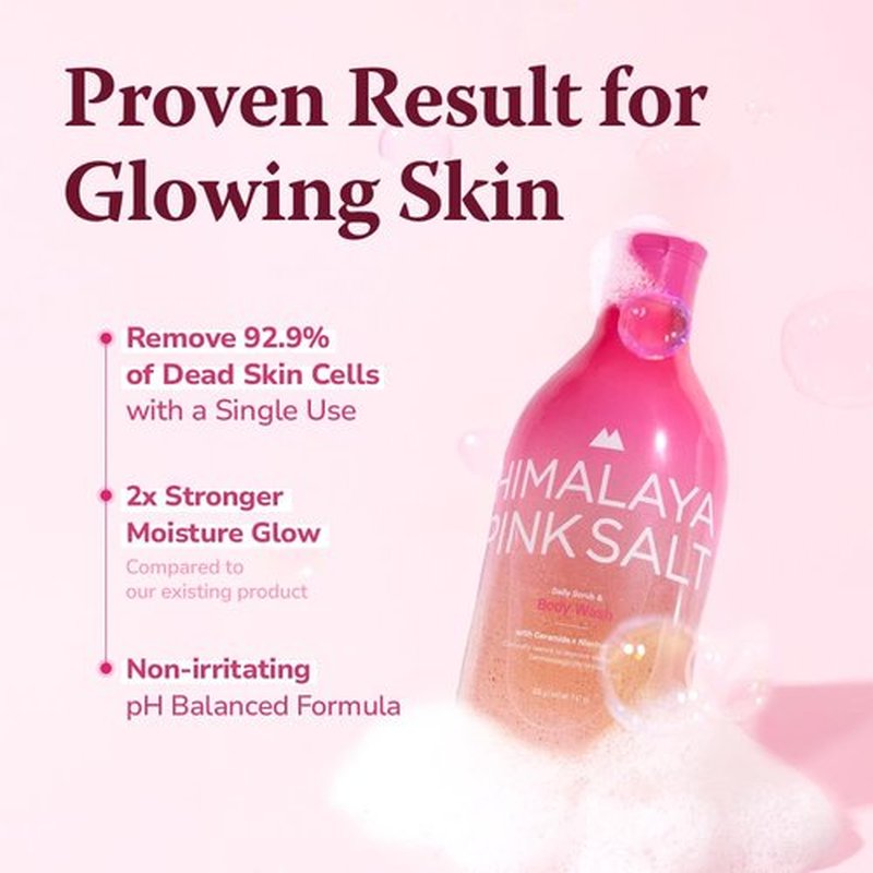 HIMALAYA PINKSALT Daily Scrub & Body Wash - Exfoliating Body Scrub, Dead Sea Salt & Himalayan Pink Salt, Natural Moisturizing Bodywash, Retinol & Hyaluronic Acid Shower Gel, Korean Skincare 14.1oz