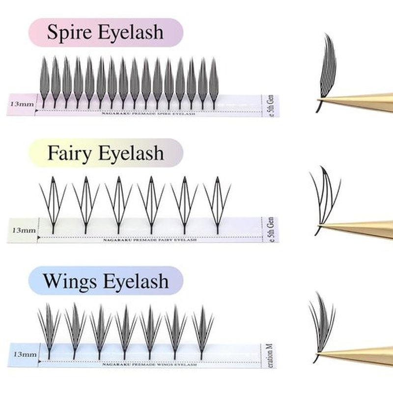 NAGARAKU Premade Spire Eyelash Extensions Air Series Feather Shape Manga Anime Individual Lashes Volume Soft Black Flat Root Spikes Fans Eyelashes DIY Clusters Lash Salon -0.07 D Curl 8-15mm Mix