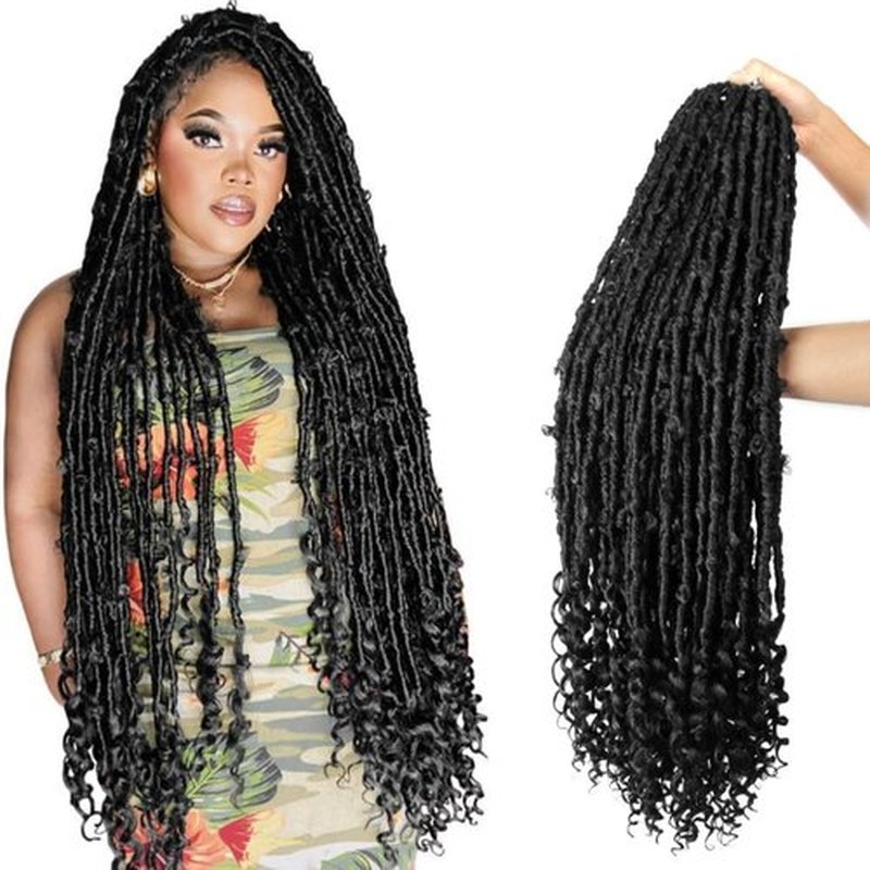 CISINPO Butterfly Locs Crochet Hair with Curly Ends 30 Inch, 6 Packs Boho Distressed Locs Hair Extensions, Bohemian Goddess Faux Butterfly Braids Can be Used for Wigs (1B, Natural Black)