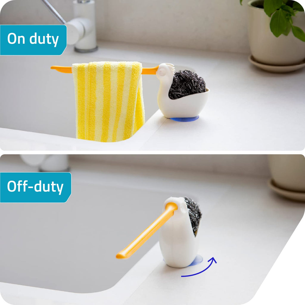 PELEG DESIGN Pelix Plastic Sponge and Cloth Holder for Kitchen Sink Caddy with Suction Cup, 2 in 1 Dish Kitchen Organizer and Decor, Fits All Dish Scrubber, Sponge and Cloth Standard Size
