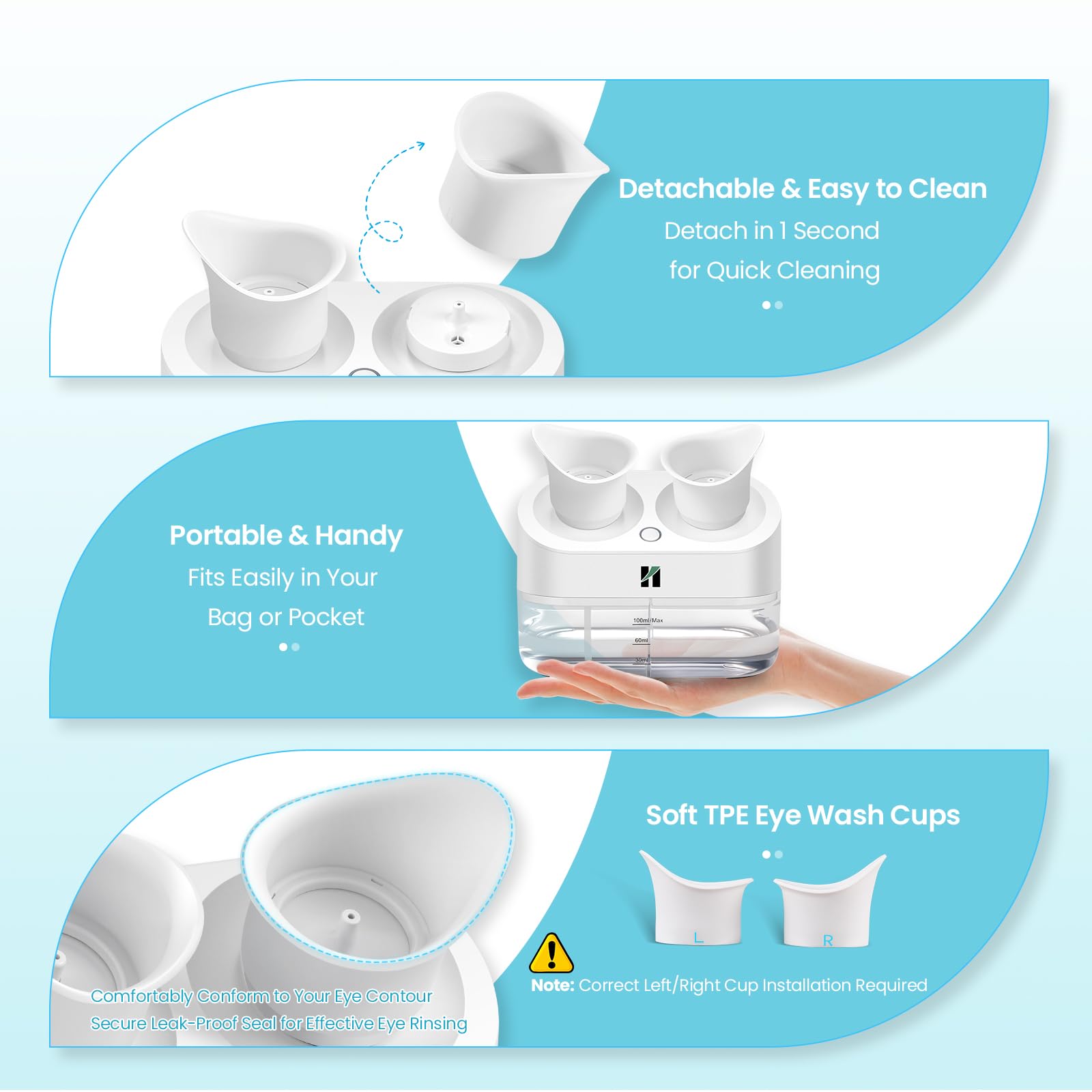 Huanyu Electric Portable Eye Wash Station 2 Clean Modes Emergency Eyewash Station Detachable Eye Wash Cup Washing Kit 100ml Water Tank