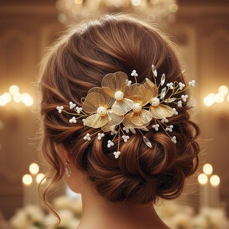 Catery Flower Bride Wedding Hair Vine Gold Headpiece Floral Bridal Hair Accessories for Women