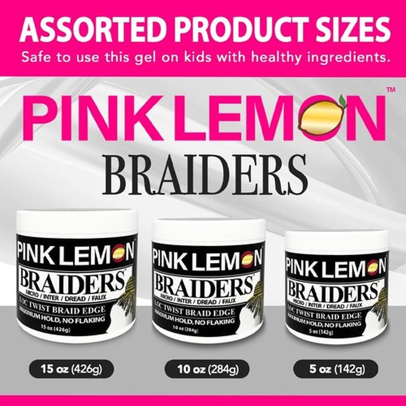 PINK LEMON Braiding Gel (5 oz) - Maximum Hold, No Flaking, Long Lasting Hold, High Shine. For Micro, Inter, Dread, Faux, Loc, Twist, Braid, Edge.