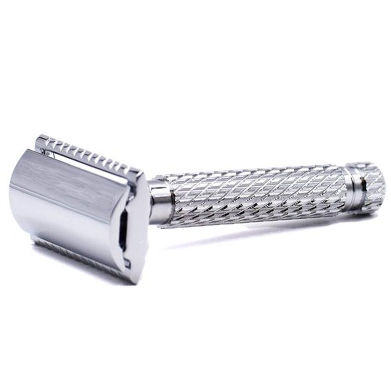 Parker 94R Double-Edge Safety Razor - Chrome-Plated Brass, Standard-Length Handle + 5 Premium Blades for Classic Wet Shaving