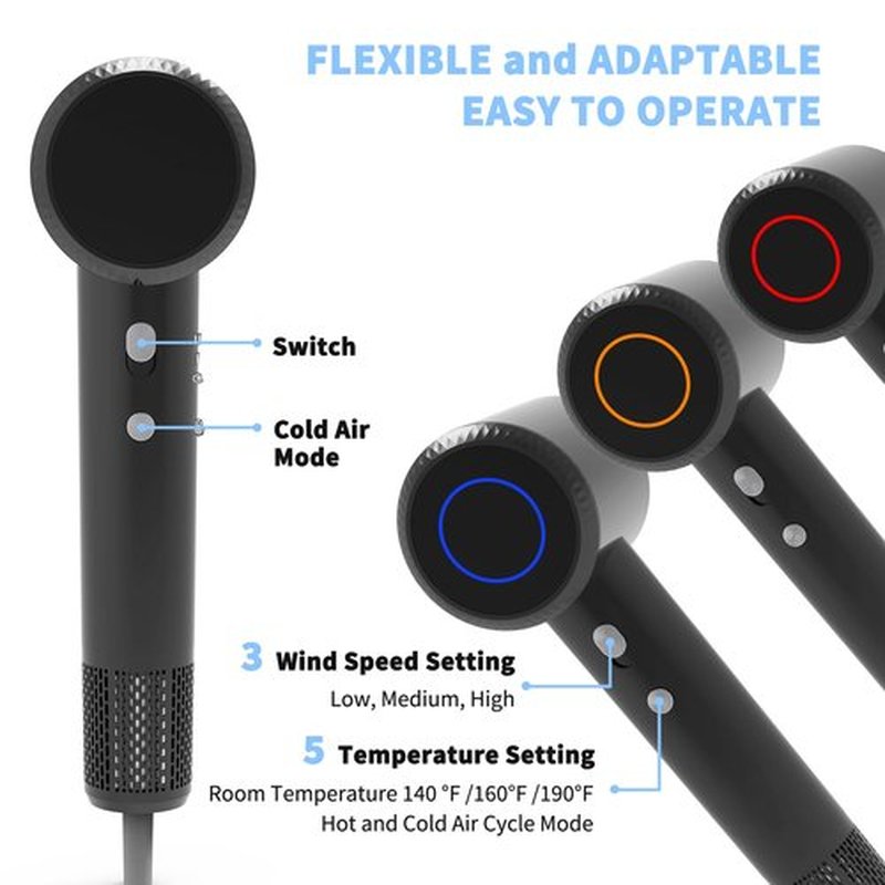 Hair Dryer for Women - 110,000 RPM Motor for Ultra-Fast Drying, 3 Temperature & 2 Speed Settings, Lightweight Design with Magnetic Nozzle, Ideal for Home and Travel