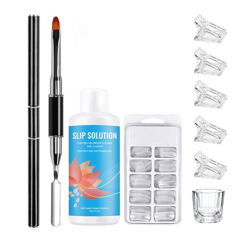 Slip Solution 2Fl. oz Nail Extension Gel Liquid Slip Solution with 5 Nail Clips 2in1 Dual-Ended Nail Brush Glass Cup 1box of armor models Cleaning Easy Spread for Beginner