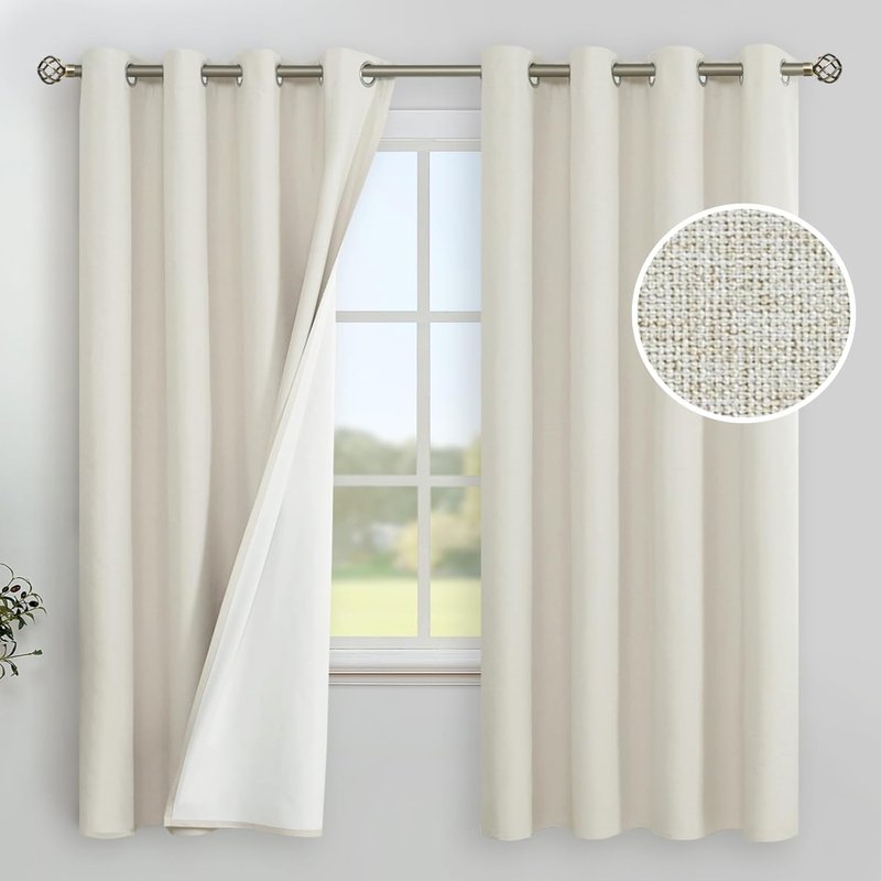 YoungsTex Linen Blackout Curtains - 63 Inch Thermal Insulated Drapes for Full Room Darkening | 2 Panels, Black