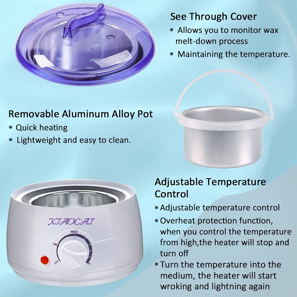 Waxing Kit, Wax Warmer for Hair Removal with 6 Packs Wax Beads & 10Pcs Waxing Applicator Sticks, Painless at Home Waxing Kits for Full Body Bikini Brazilian Face Eyebrow Legs