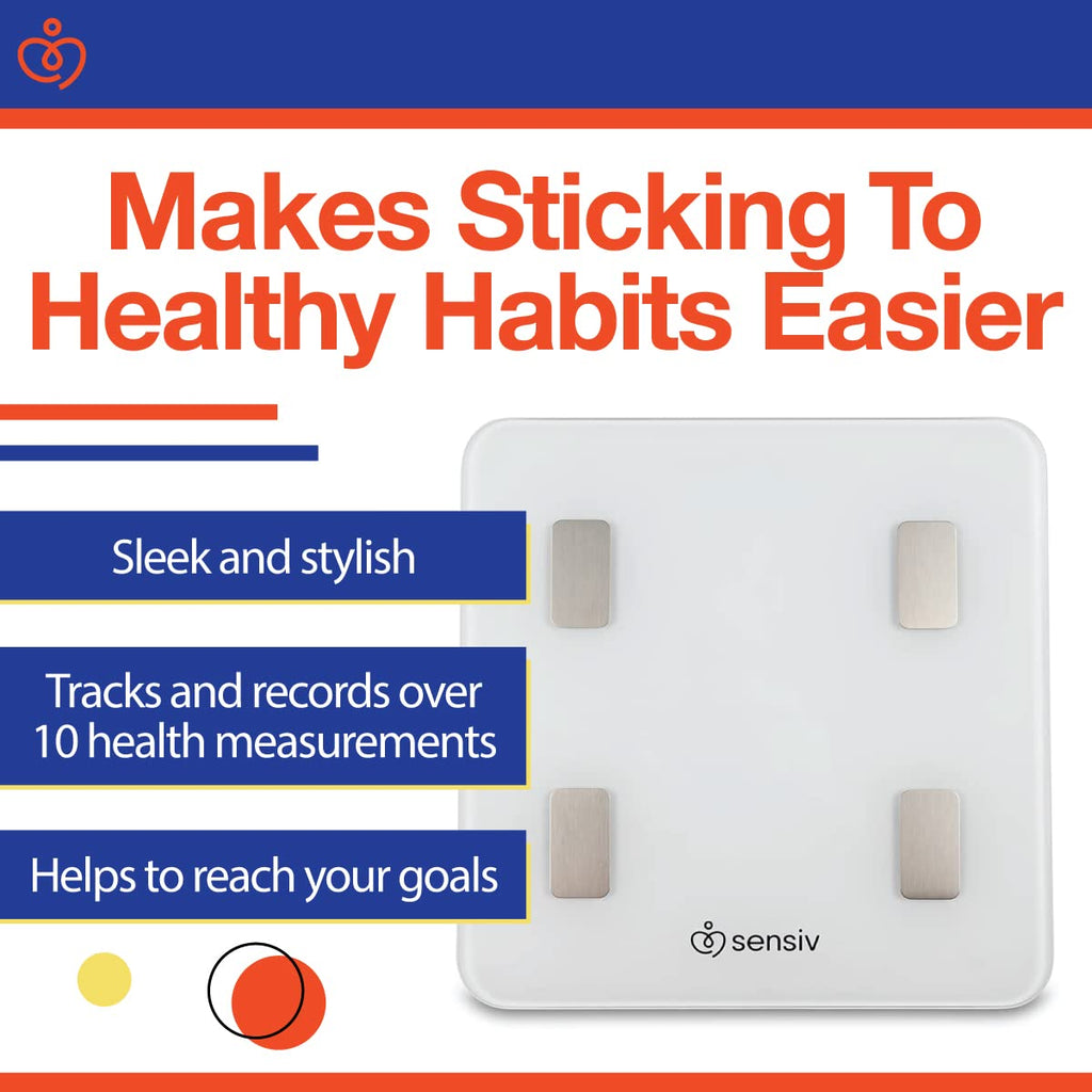 Sensiv Body Analyzer Bluetooth Smart Scale - Tracks and Records 10 Measurements - User-Friendly, app - Sleek, Stylish Design