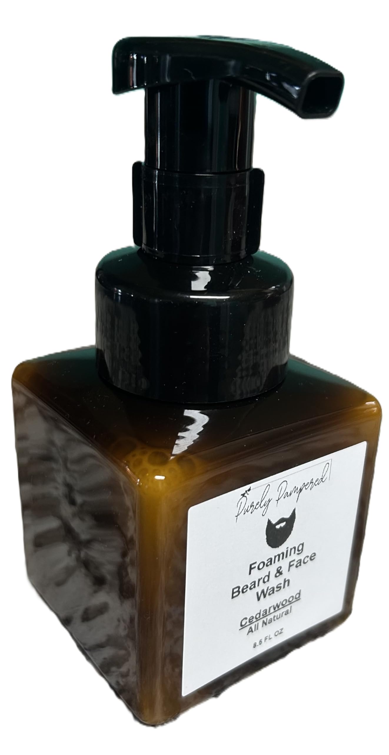 Purely Pampered Foaming Beard and Face Wash, All Natural Handcrafted Formula for all skin types including Dry or Flaky Skin, clean, soothing, and all natural beard hair benifits. (Cedarwood)