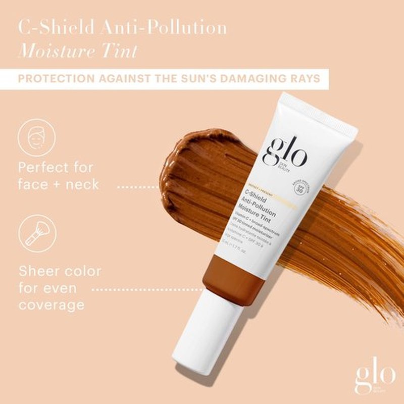 Glo Skin Beauty C-Shield Tinted Moisturizer SPF 30 - Lightweight Anti-Pollution Formula, 10W-Dark, Dewy Finish