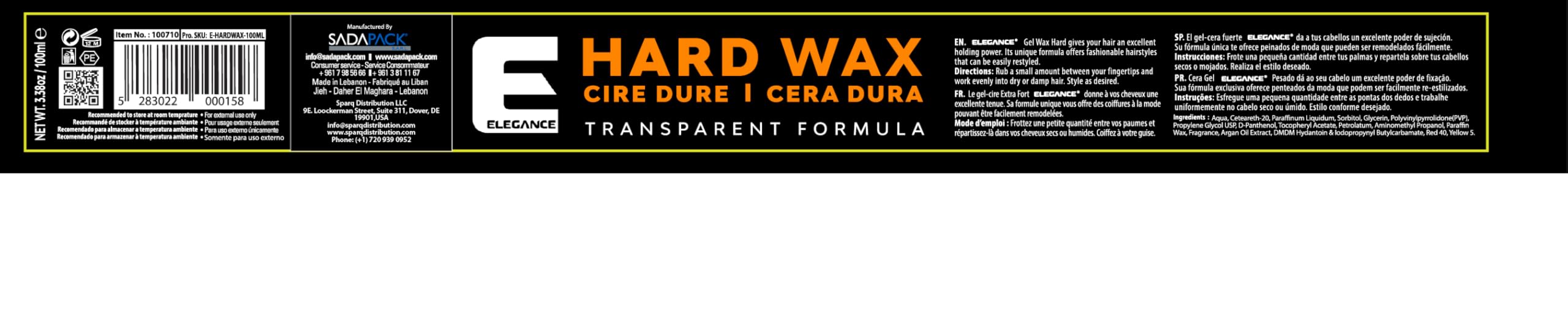 E Elegance Hair Products Transparent Hair Styling Hard Gel Wax With Argon Oil, Hard Hold, 3.38 Oz