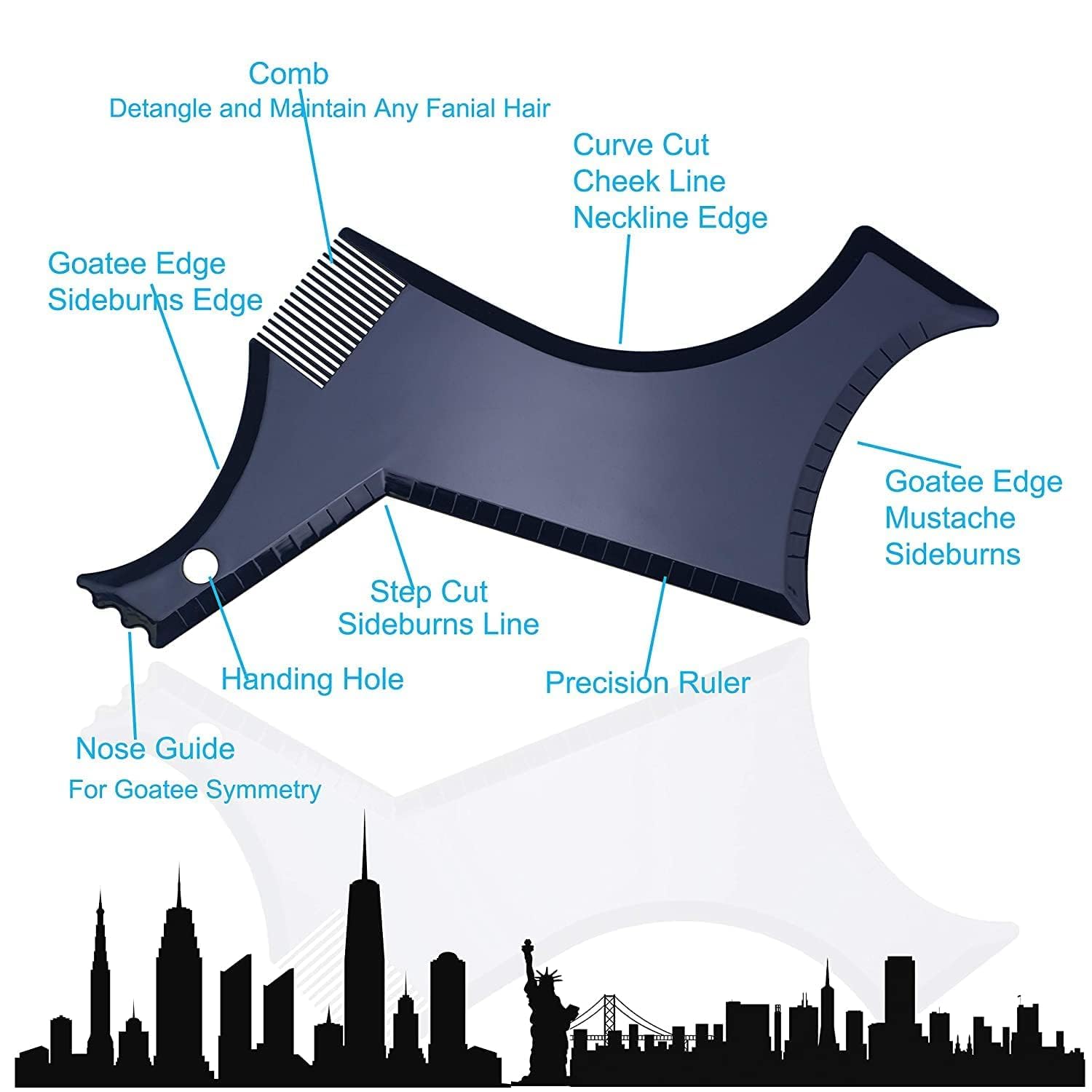 Beard Shaping Tool with Template and Edger for Symmetric Jaw, Cheek and Neck Lines - Grooming Guide for Stylish Goatee, Mustache, and Curve Step Cut (Pack of 1) - Great Gift