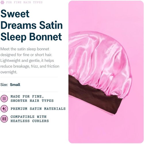 GIMME Beauty Sweet Dreams Satin Bonnet - Ultra-Soft & Breathable Sleep Bonnet - Frizz-Free Hair - Pink, 1 Count