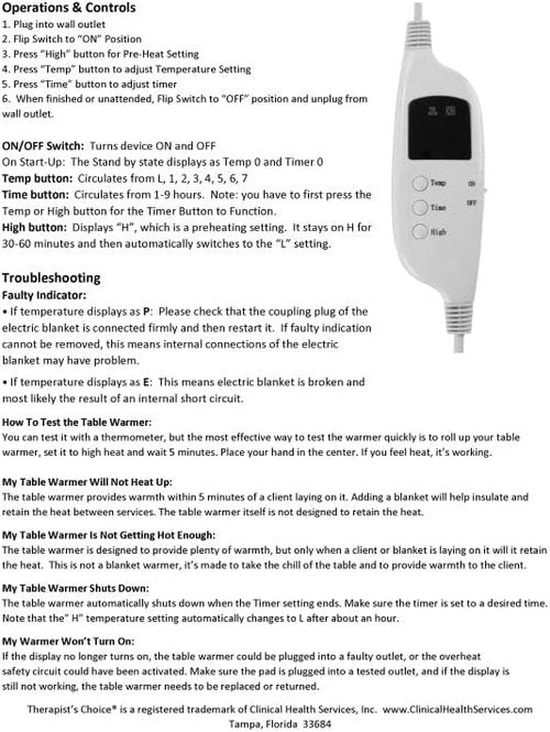 Deluxe Fleece Massage Table Warmer - 12-Foot Power Cord | Safe for Massage Tables, Max Temp 88°F