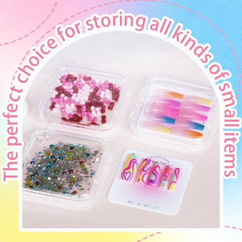 PZSZMIAO 12PCS Press on Nail Storage Box Acrylic Organizer Nail Case Nail Display Case Nail Display Box Artificial False Nail Box with Double Sided Adhesive Nail Tape Suitable for Press on False Nail