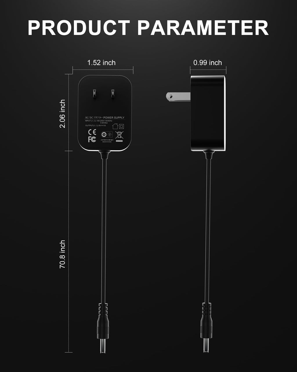 WUKUR 9V Power Supply for Guitar Pedals,Compatible with Boss PSA Adapter 9V DC for Pedals Like ME-80 ME-70 ME-25 GT-100 GT-1 GT-10 BR-80 RC-1 RC-3,5.9FT/1.8M Guitar Pedal Power Cable for Effects