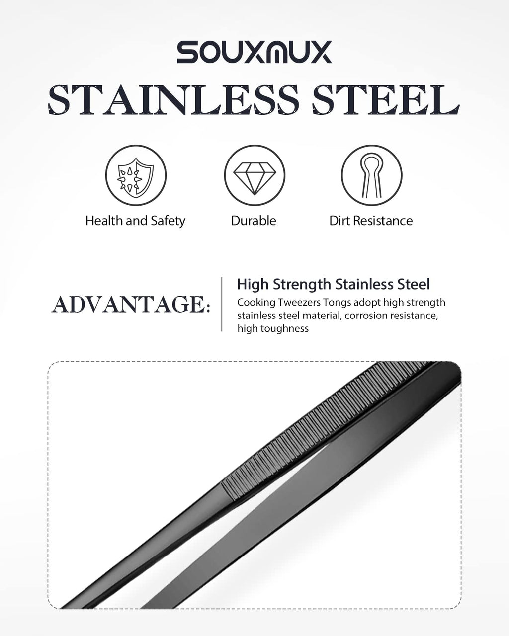 10-inch Cooking Tweezer and Offset Tweezer Set, Tongs Precision Serrated Tips, Stainless Steel Professional Chef Tweezer Kitchen Tools for BBQ, Plating and Serving