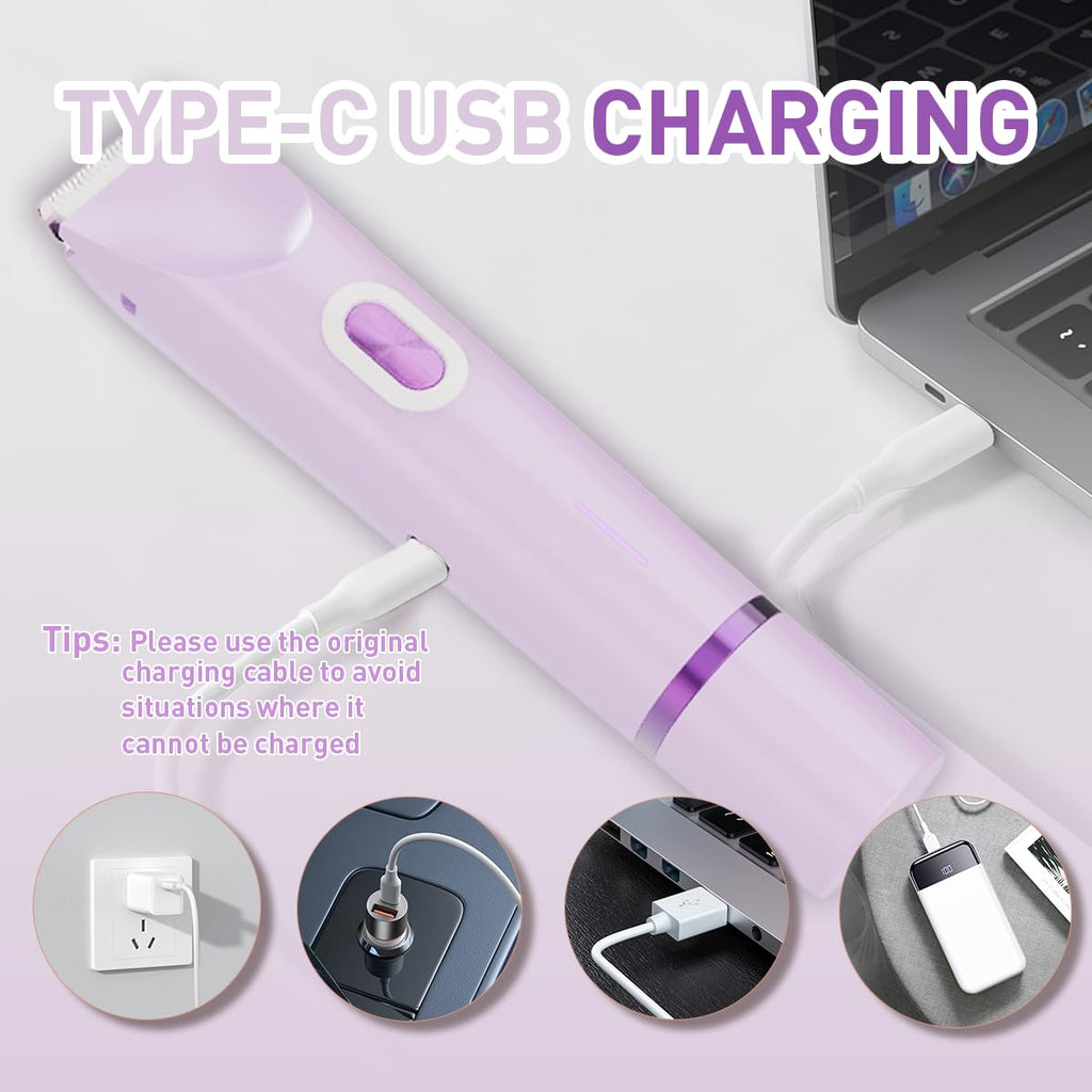Bikini Trimmer for Women,2-in-1 Electric Razors for Womens with Painless Ceramic Blades,Waterproof Wet & Dry Use,Rechargeable Dual Head Electric Shaver for Pubic Legs Underarm Face Hairs& Body