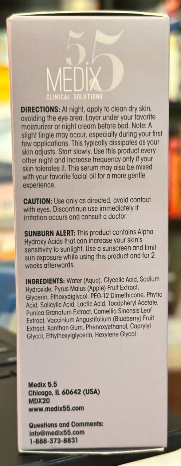 Medix 5.5 10% Glycolic Acid Face Peel Exfoliating Serum with Lactic Acid + Salicylic Acid, Gentle Skin Care Exfoliate Facial Peel Treatment Targets Fine Lines, Wrinkles, Large Pores |1.75 FL Oz