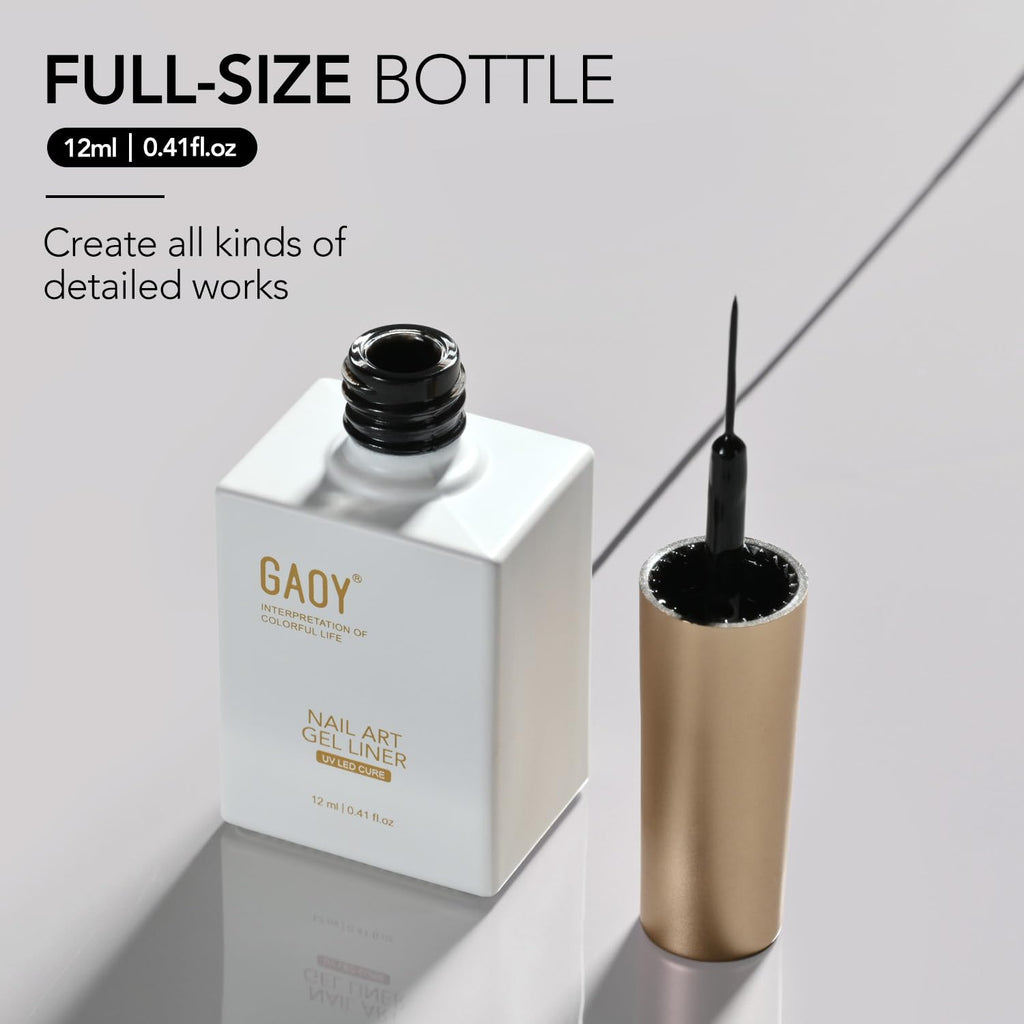 GAOY Black Swirl Gel Nail Polish Art Liner, 12ml UV Gel with Thin Brush