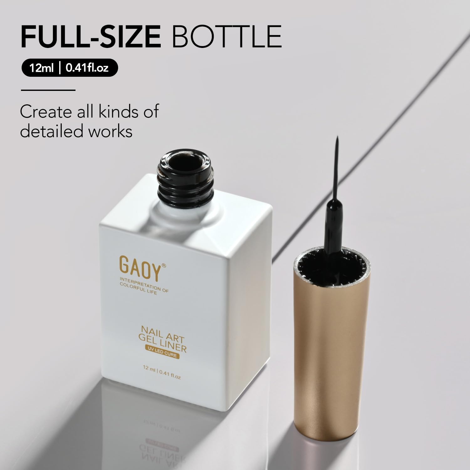 GAOY Black Swirl Gel Nail Polish Art Liner, 12ml UV Gel with Thin Brush