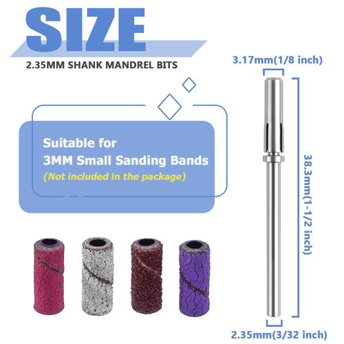 Mesee 2 Pieces Mandrel Bits for Small Nail Sanding Bands 3.1mm Mini Mandrel Nail Drill File Heads 2.35mm Shank Nails Mandrels Fit Electric Manicure Pedicures Tools